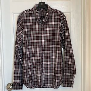 NWOT - Michael Kors 100% cotton maroon-plaid button down shirt